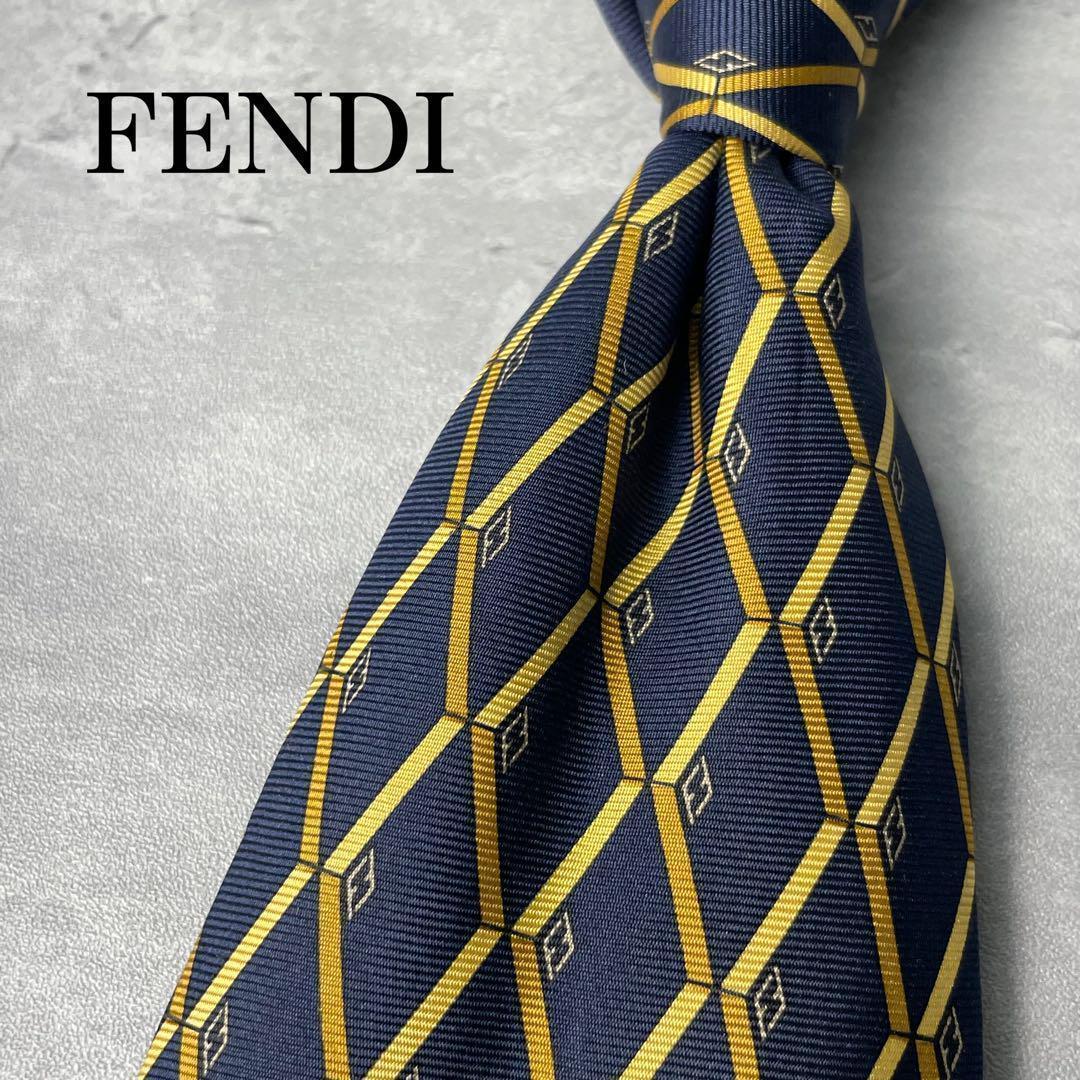 FENDI フェンディ ズッカ柄 格子柄 ネクタイ ネイビー 紺