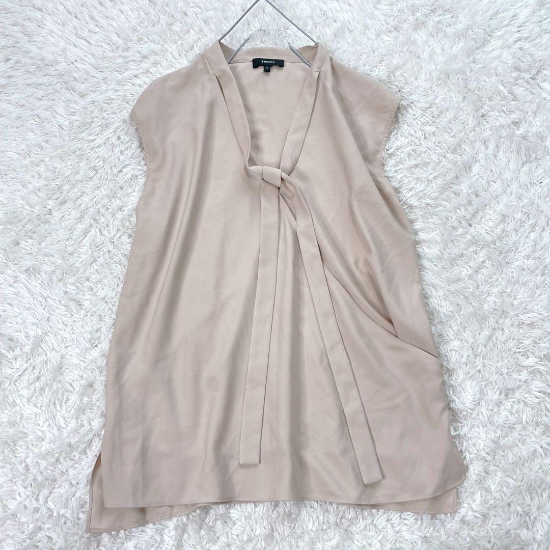 豪華 美品✨️Theory ノースリーブボウタイブラウス ベージュ S トップス トップス