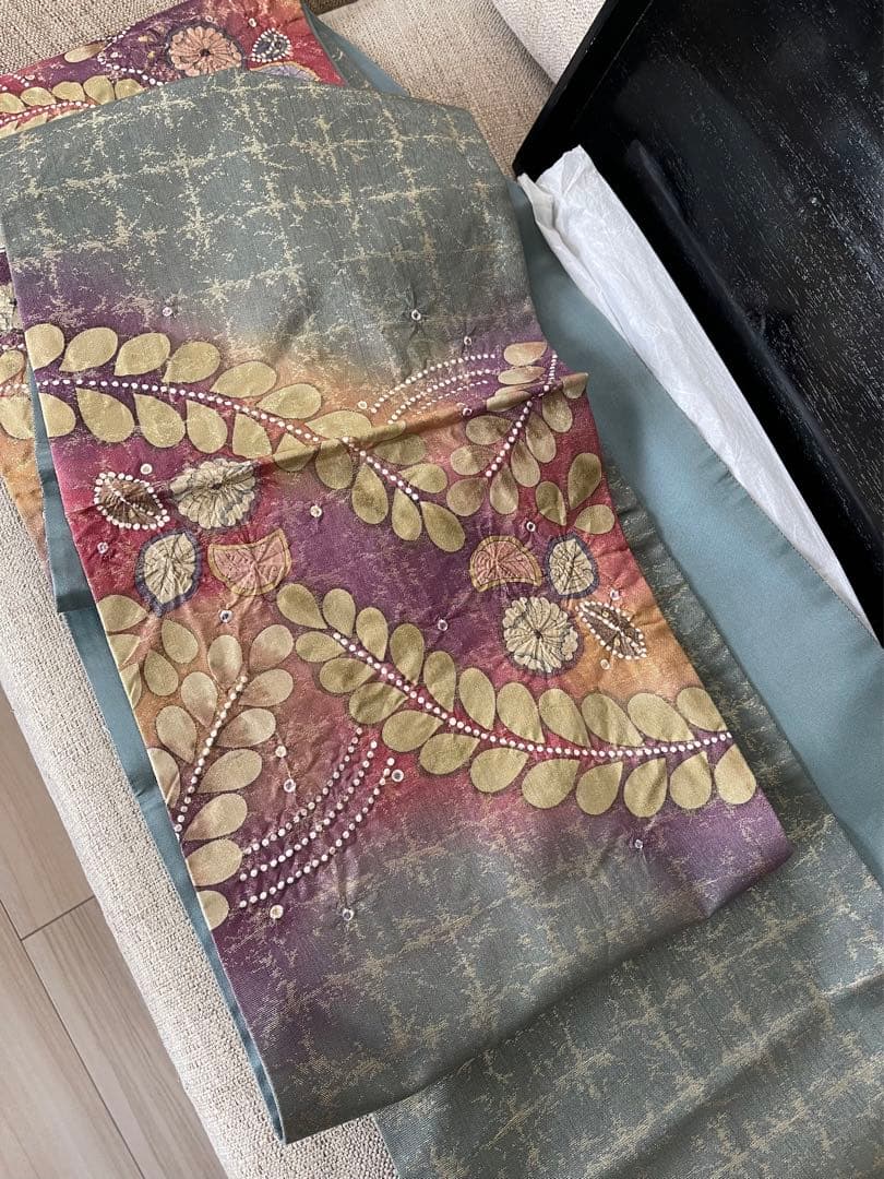 サマーセール35%オフ 袋帯 落款あり 辻が花 箔 赤紫 お太鼓柄 正絹