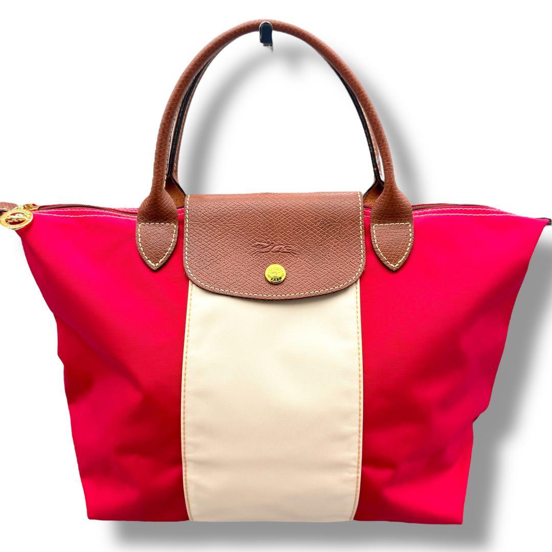 美品　周年モデル　ロンシャン　プリアージュ　トートバッグ　バイカラー　レッド