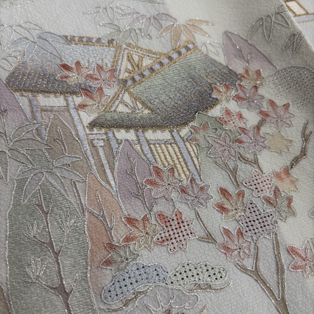 福袋・半額ポスター - クリーニング屋さん専用の通 色味の良い 一つ紋 縮緬 金駒刺繍 汕頭刺繍 付下げ AK-6891 正絹 着物・浴衣