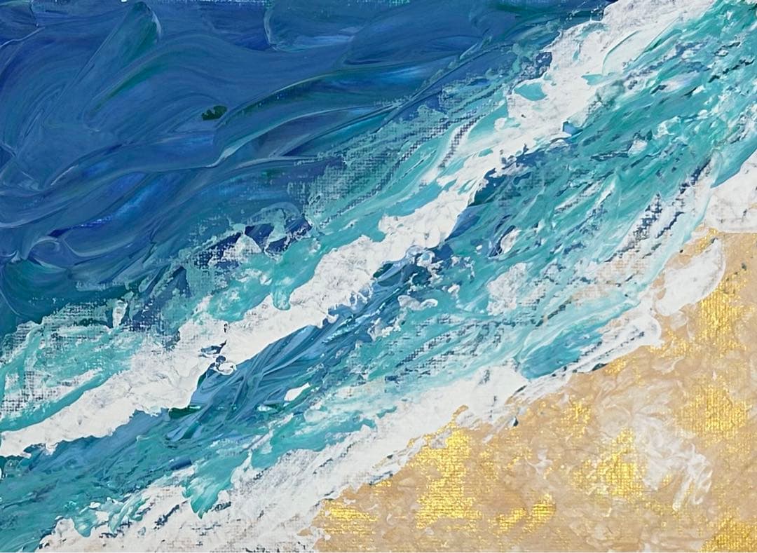 アート　テクスチャーアート　絵画　砂浜　波　22cm×16cm キャンバスパネル