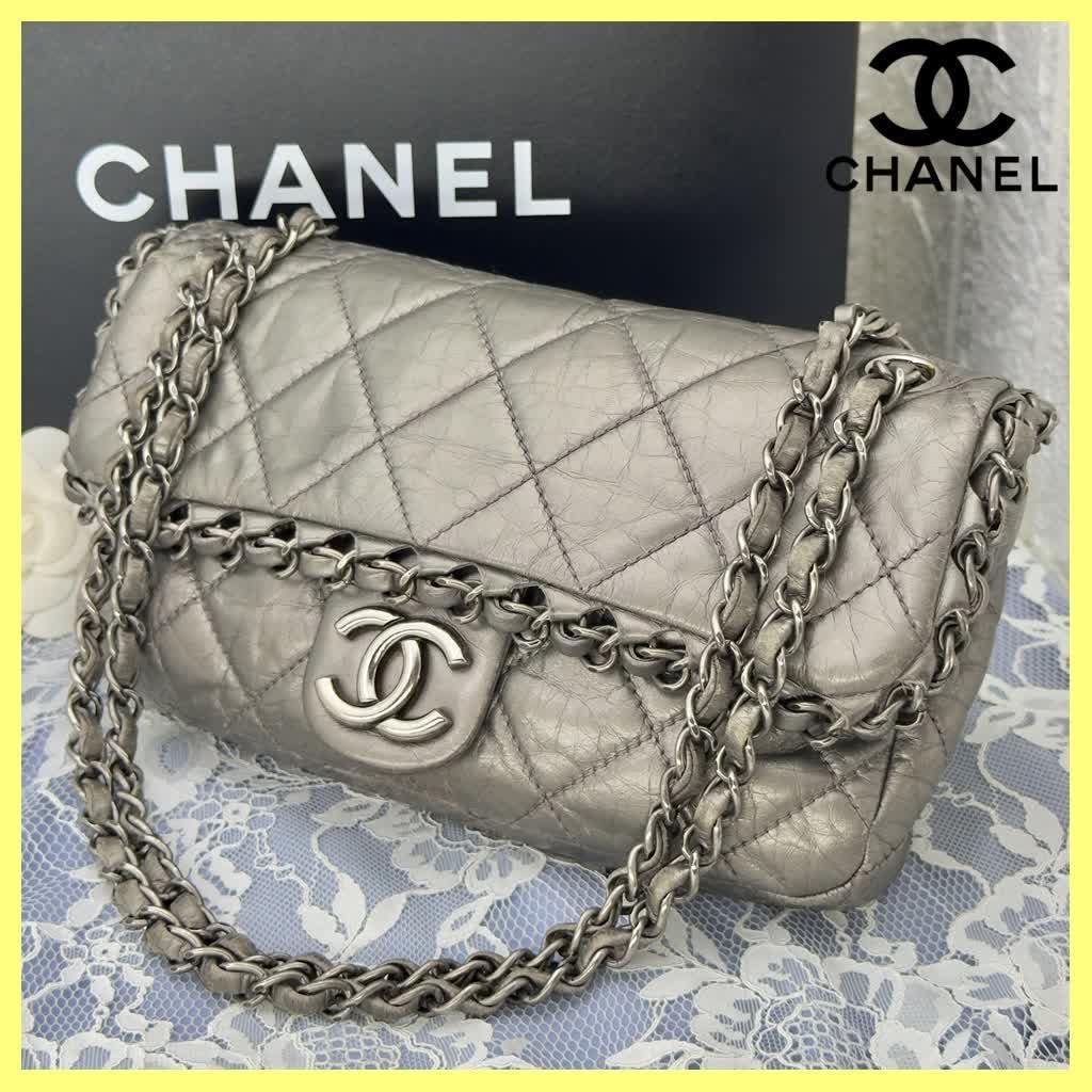 ダブルチェーンショルダーバッグ シルバー
