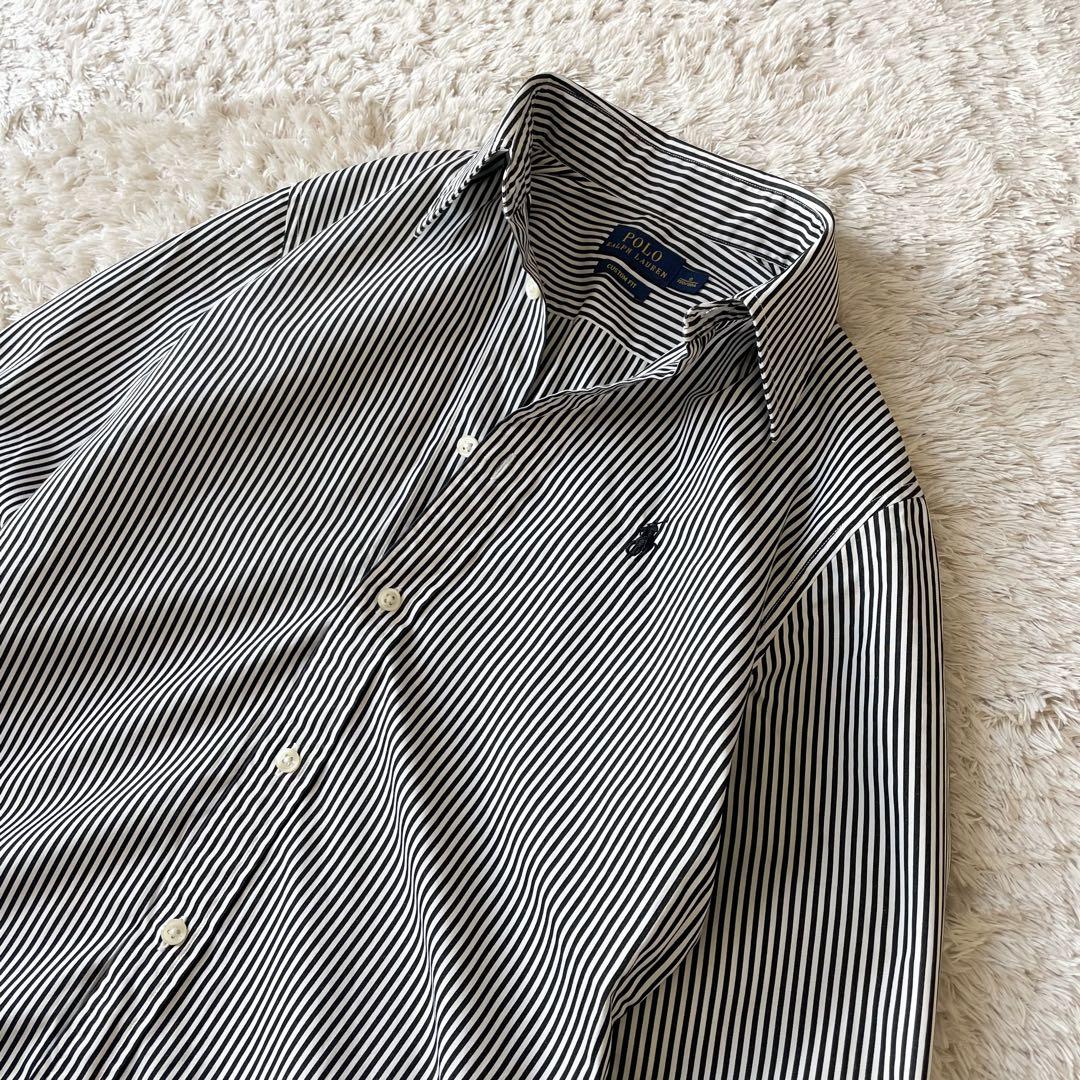 極美品 現行 ラルフローレン L/S shirt 0 stripe 黒白