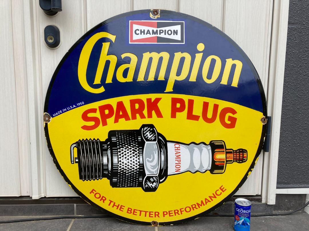 ビンテージ 大型 看板 CHAMPION SPARK PLUGS 直径76cm