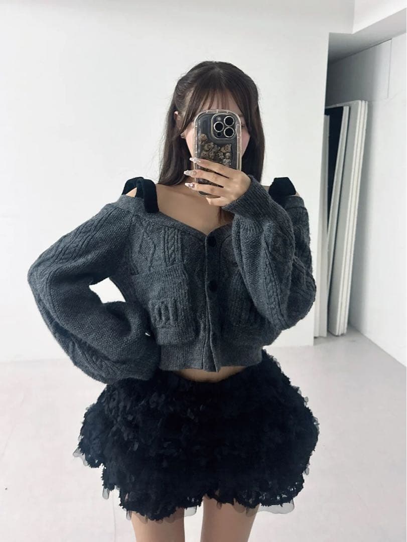 Darich ショルダーリボンVネックニットトップス GRY ダーリッチ Darich ショルダーリボンVネックニットトップス GRY ダーリッチ