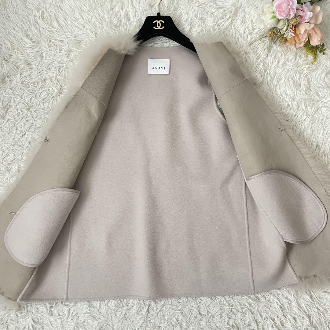 美品♡GINGER掲載ANAYI カシミヤ ゴート ジレ レザー ファー M