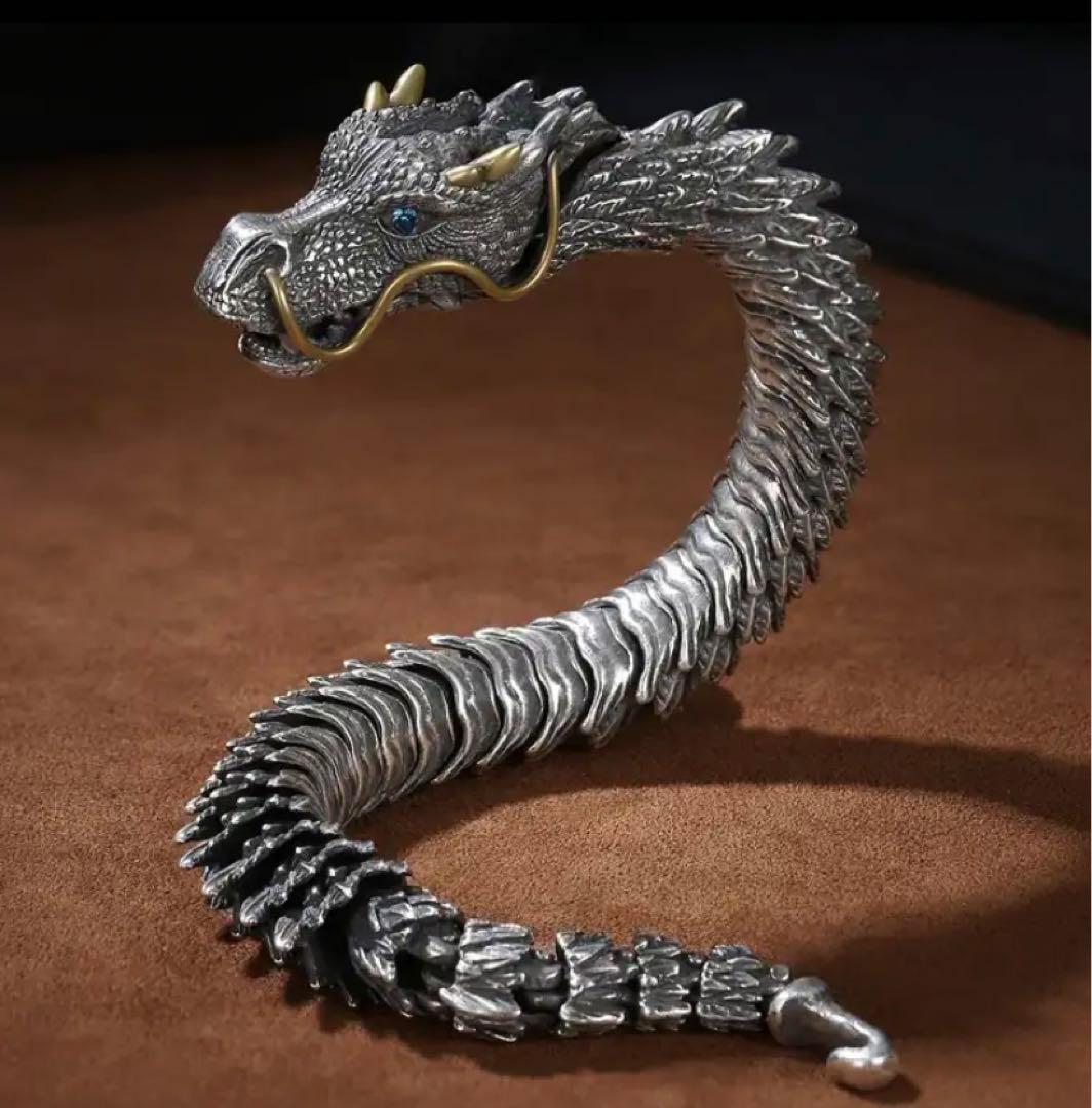 867 シルバー ドラゴン ブレスレット 龍 喜平 3D立体的 ロック パンク