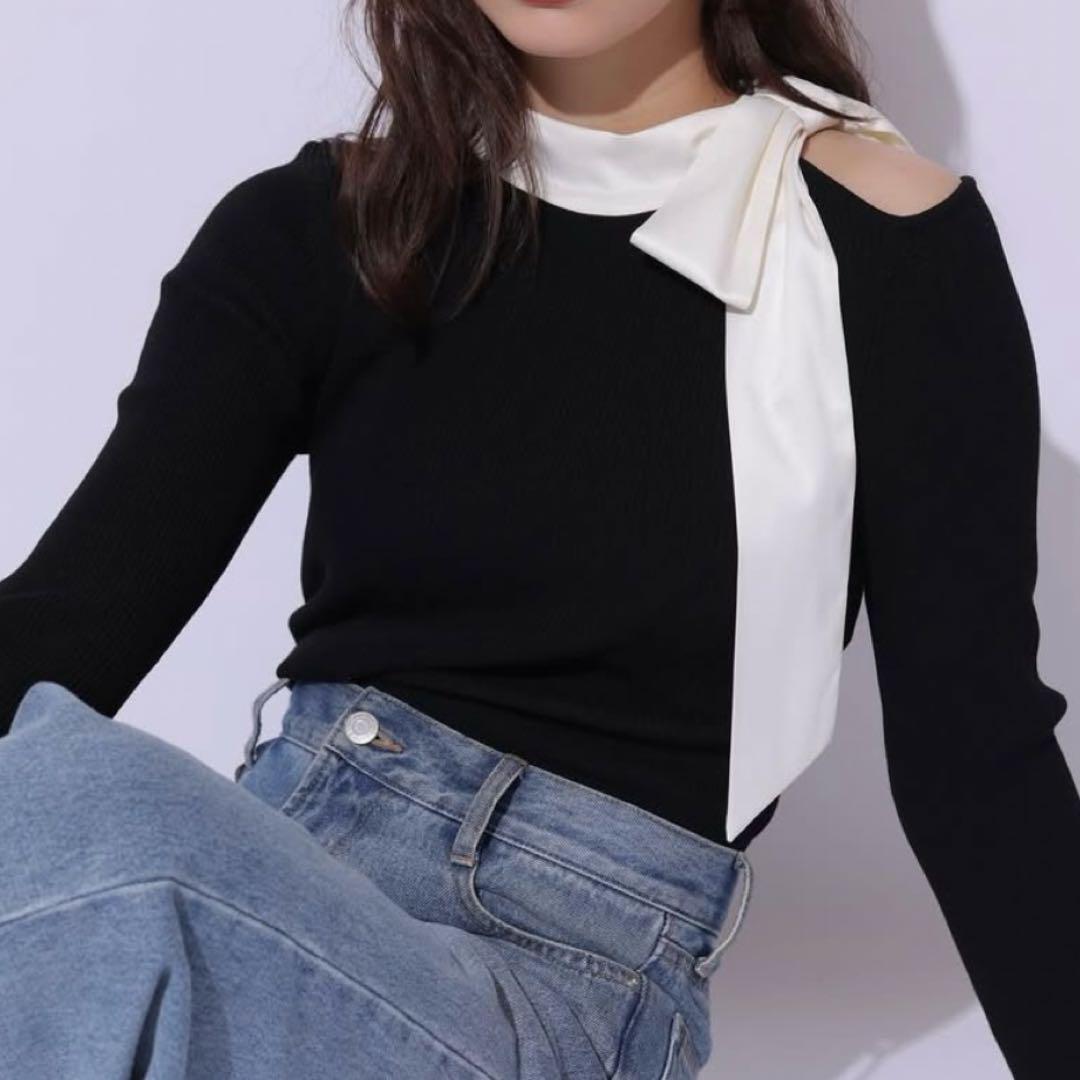 Rirandture トップス ショルダースリットハイネックニット