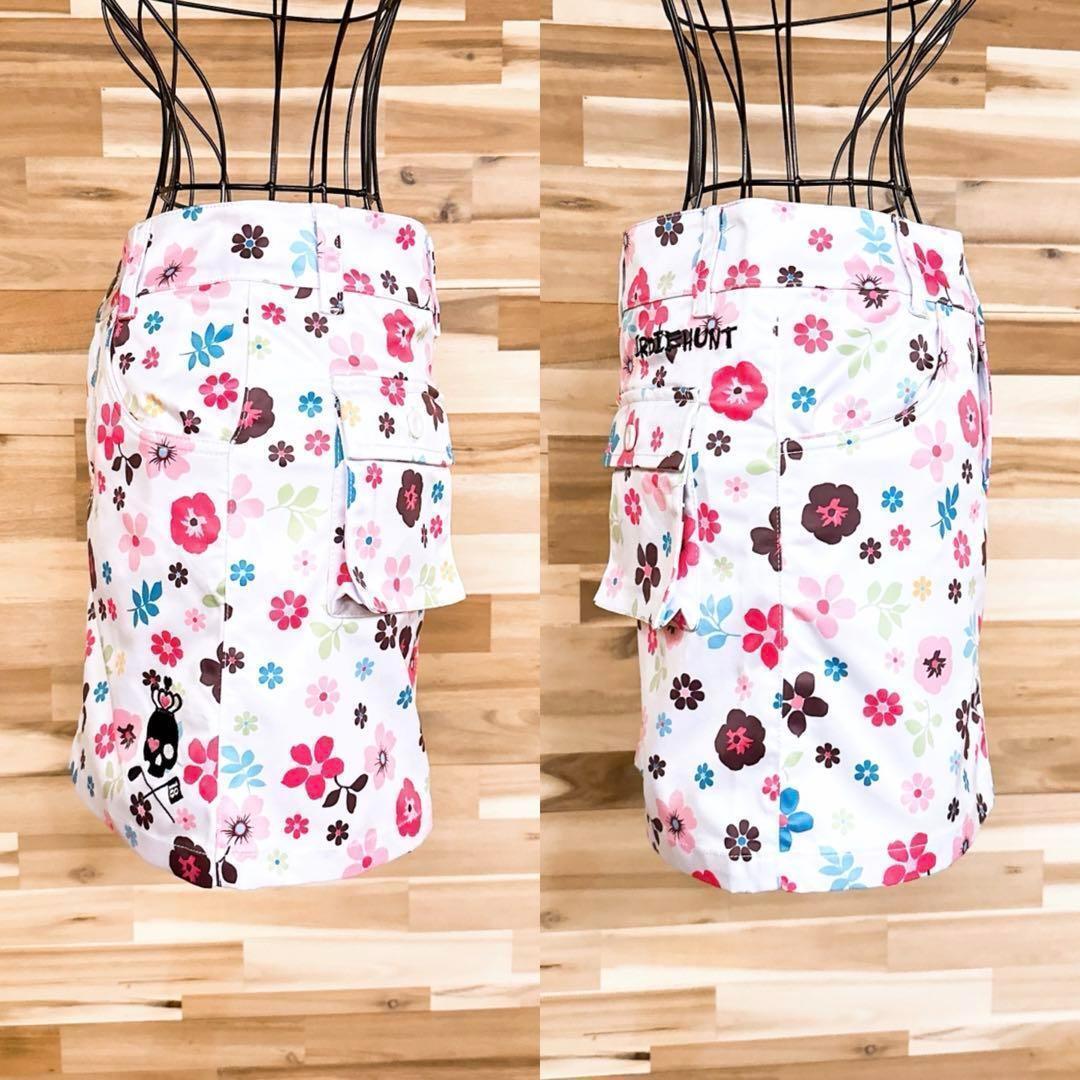 未使用【バーディーハント】花柄 スカート スカル刺繍 ゴルフ XS 白×ピンク アウトレット 価格Sports - 未使用【バーディーハント】花柄