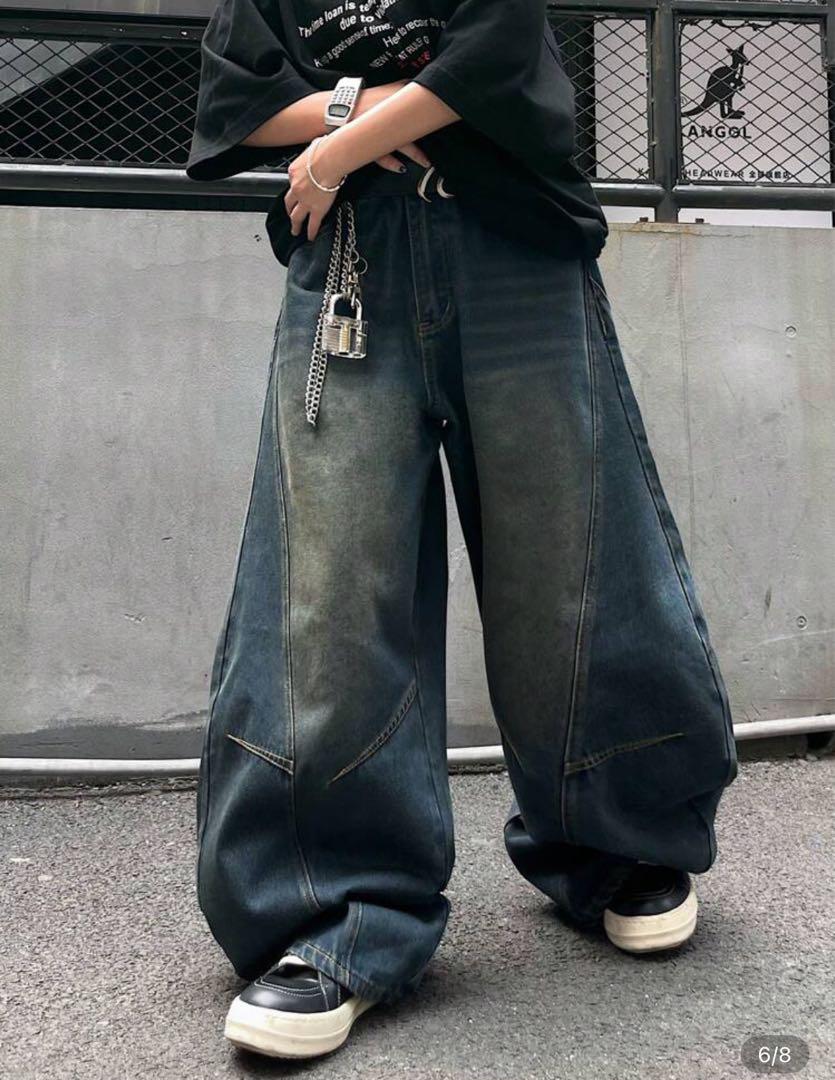 y2k 似ワイドデニムバギーデニム　バギーパンツ　メンズ　地底人似　ダークブルー