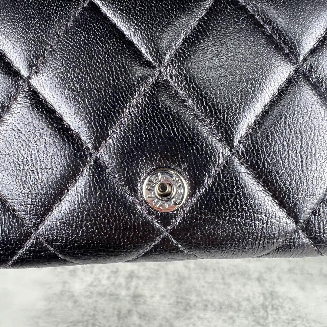 CHANEL ラムスキン　マトラッセ　三つ折り　コンパクト財布　コインケース
