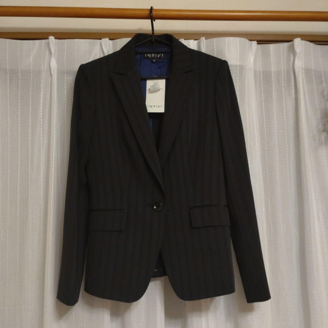 【タグ付き】INDIVIセットアップ パンツスーツ 40ストライプ 　L　洗える