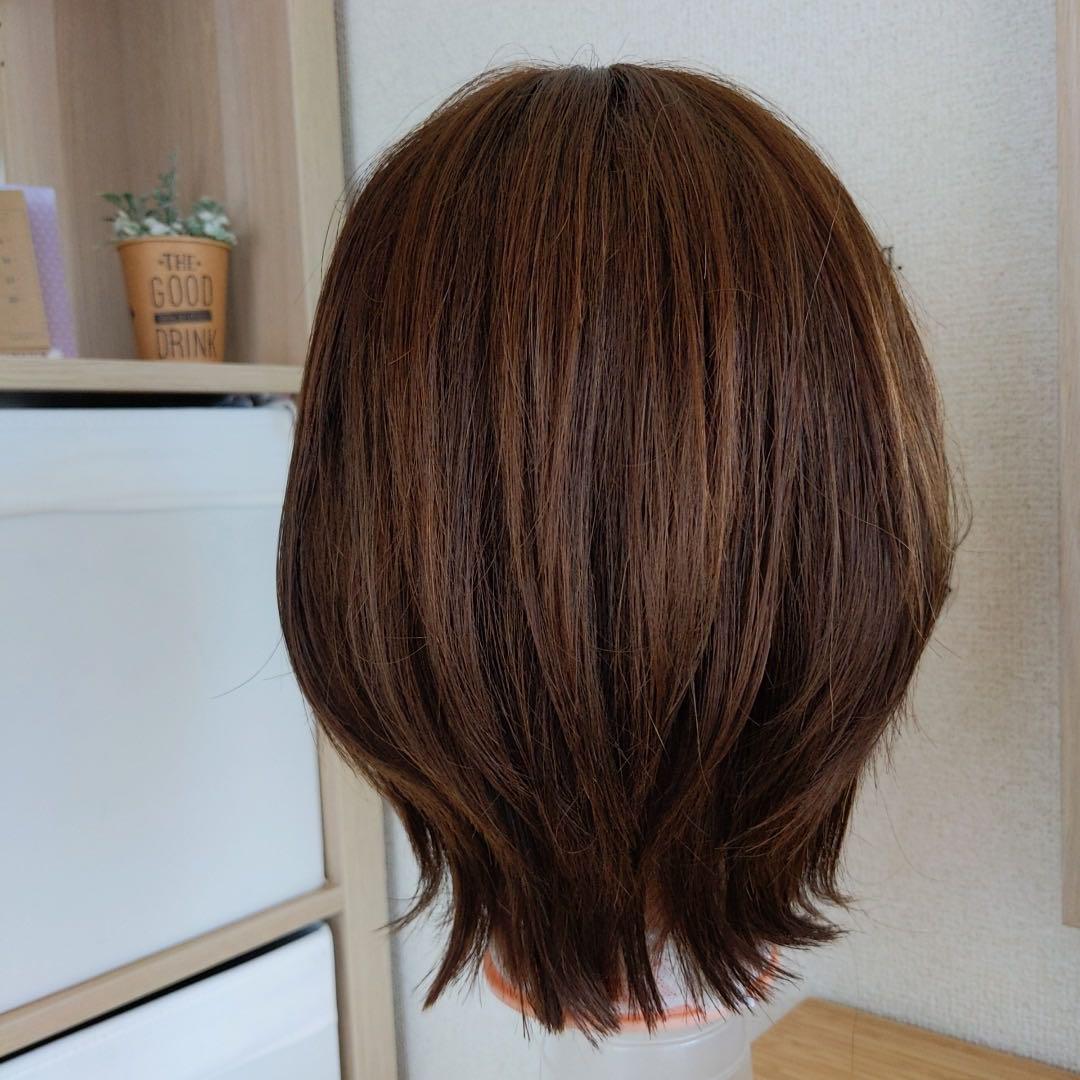 ☆サラサラ人毛100%ウイッグ☆I型ツムジ　外ハネ　ブラウン　かわいいウイッグ ✨サラサラ人毛100%ウイッグ✨外ハネボブ ブラウン かわいいフル