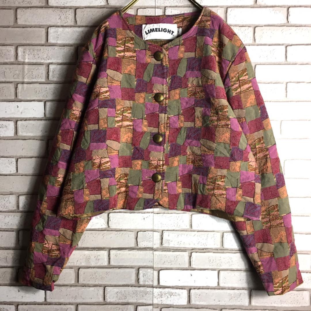 格安SALEスタート! 【USA製】ゴブランジャケット 幾何学模様 割引50% 総柄 ゴブラン織 ジャケット ブラック ベージュ ヴィンテージ感 USA製古着 その他