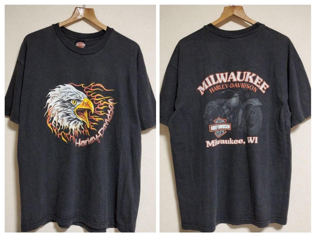 第一ネット 90s ハーレーダビッドソン Tシャツ USA製 ファイヤー フレイム トップス