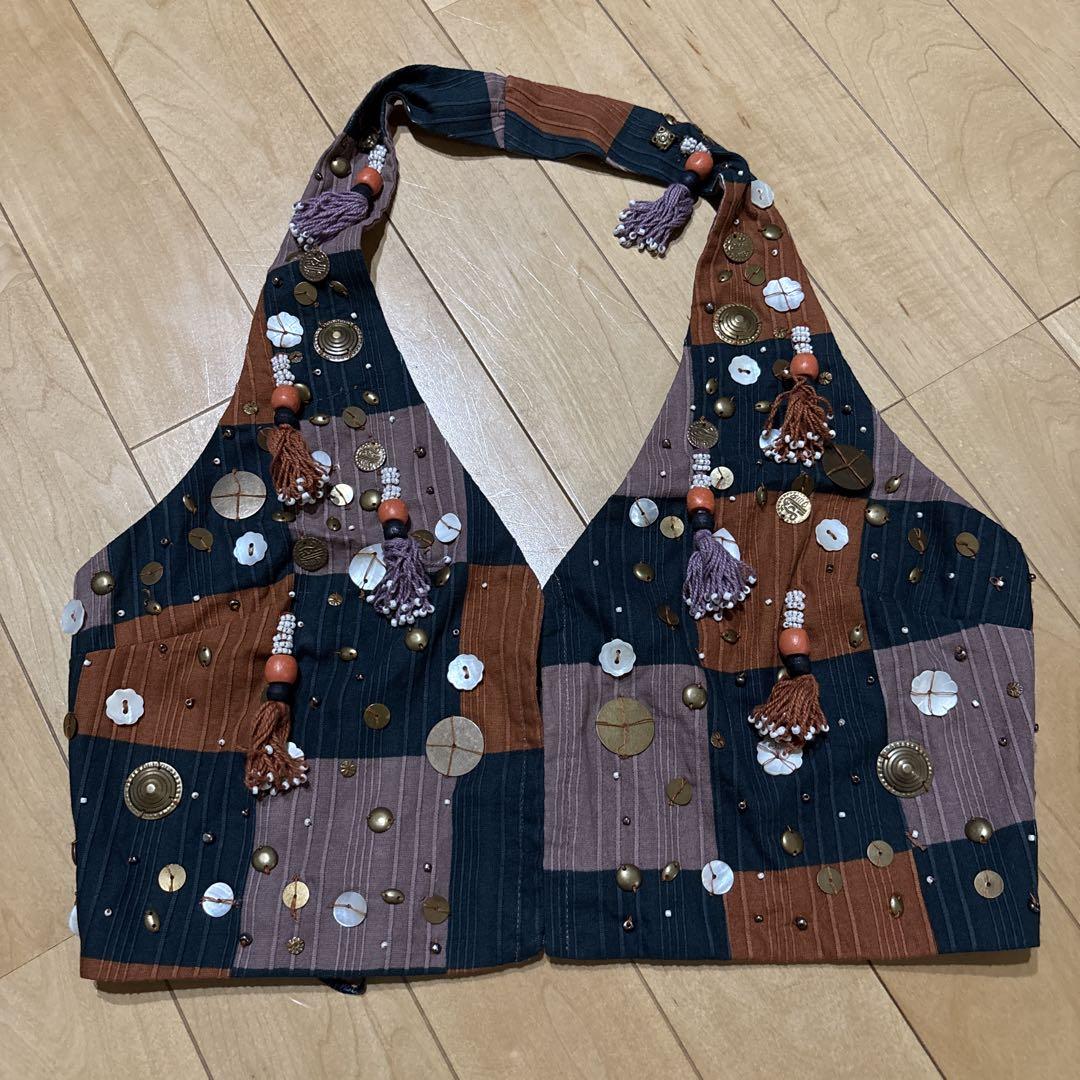 新品未使用【ZARA】 ボタン×タッセル エスニック ベスト ビスチェ XS