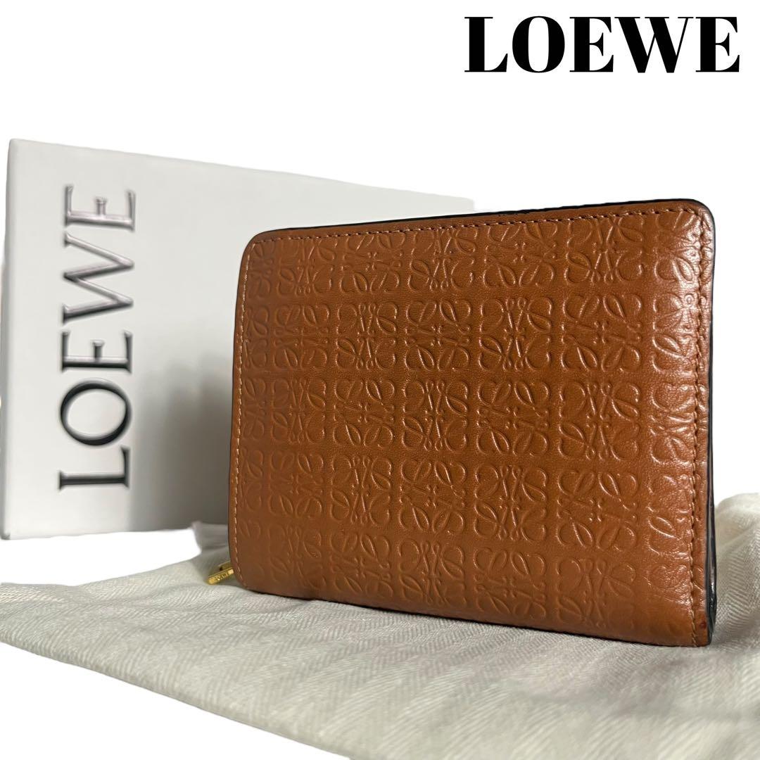 希少✨ロエベ 二つ折り財布 リピート アナグラム ロゴ レザー ブラウン 茶色