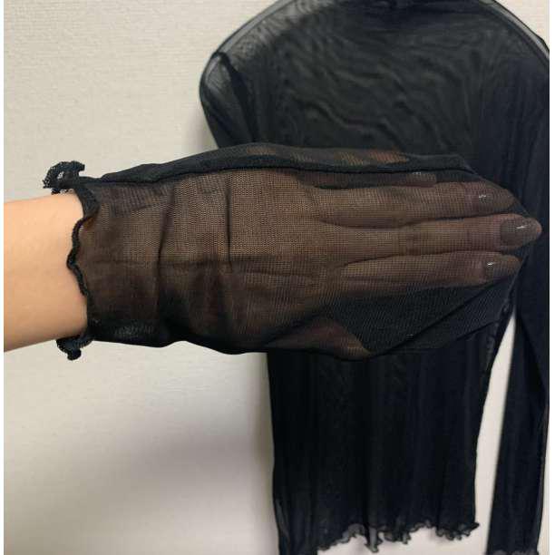 シアー タートルトップス 透け感 長袖 レディース  黒 black きれいめ