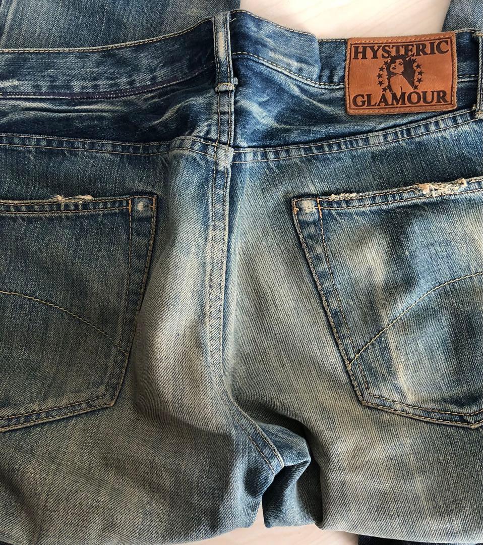 HYSTERIC GLAMOUR スタッズダメージ加工 デニムパンツ　30インチ ○古着 ヒステリックグラマー スタッズ ダメージ加工 スキニー