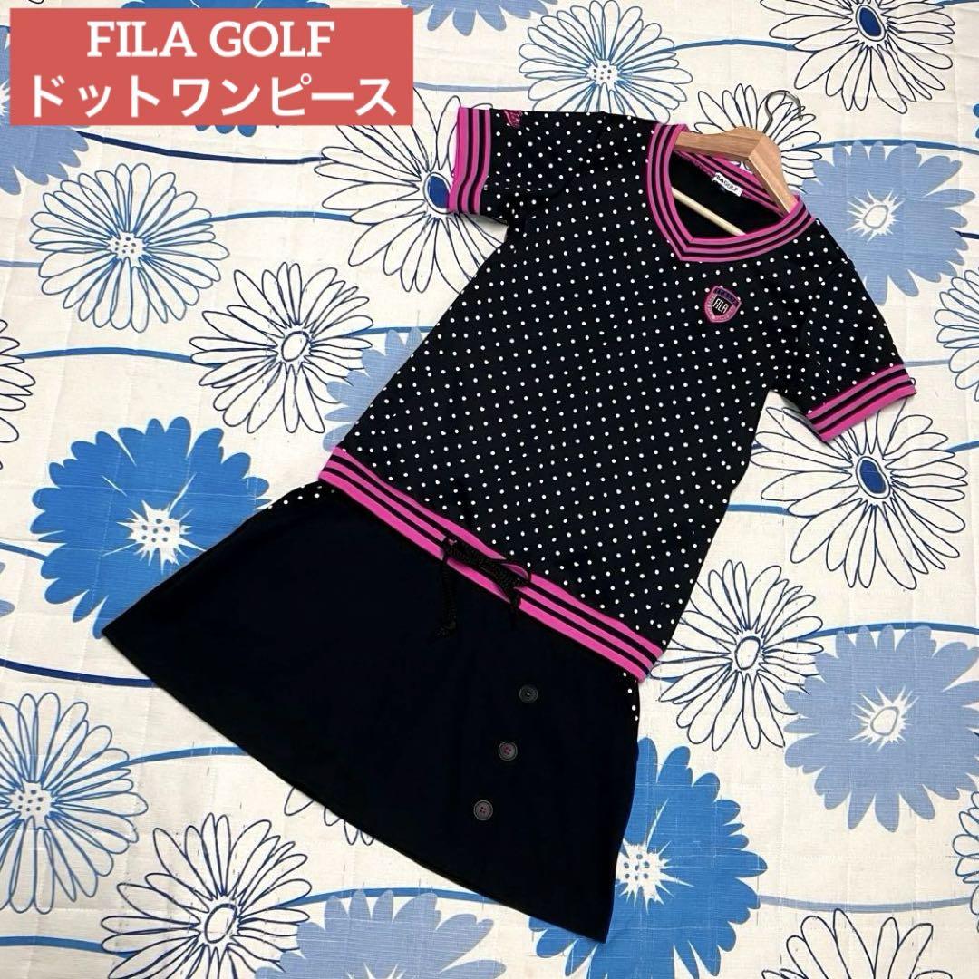 【希少】FILA GOLF Vネック ドット　ワッペン　半袖　リブ　ワンピース