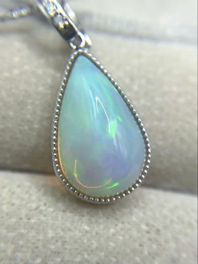 JF3★高級 オパール4.19ct ダイヤ K18WG ネックレス 鑑付