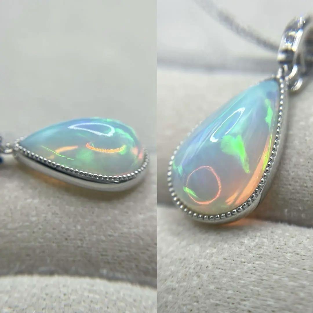 JF3★高級 オパール4.19ct ダイヤ K18WG ネックレス 鑑付