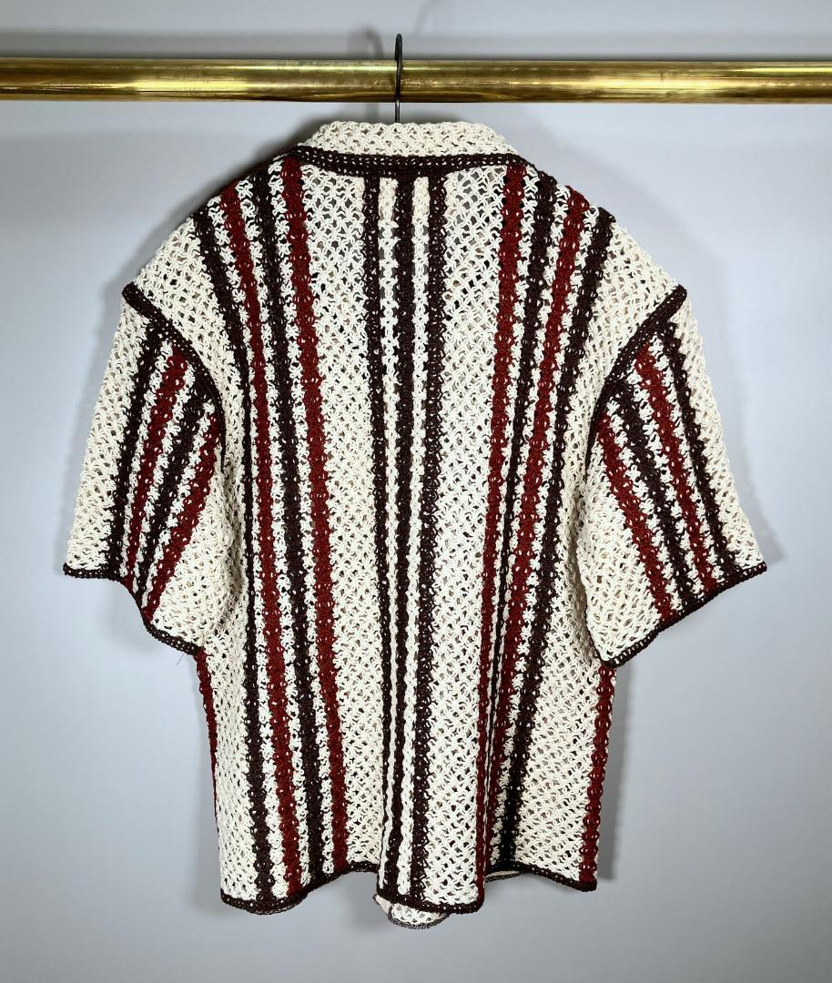 ☆新品/ドイツ輸入品/ZARA/STRIPEテクスチャークロシェシャツ/L