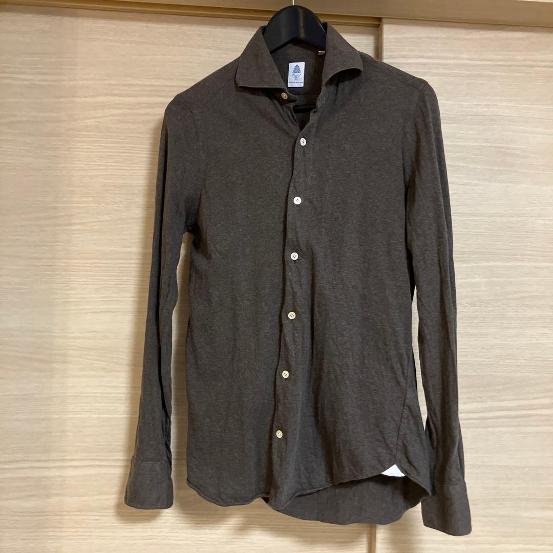 Barneys New York ダークブラウン長袖シャツ S カシミヤ混