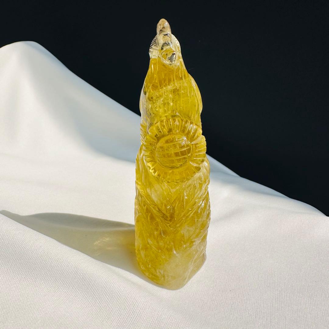 天然石 シトリンの鳳凰　置物　彫り物D.12