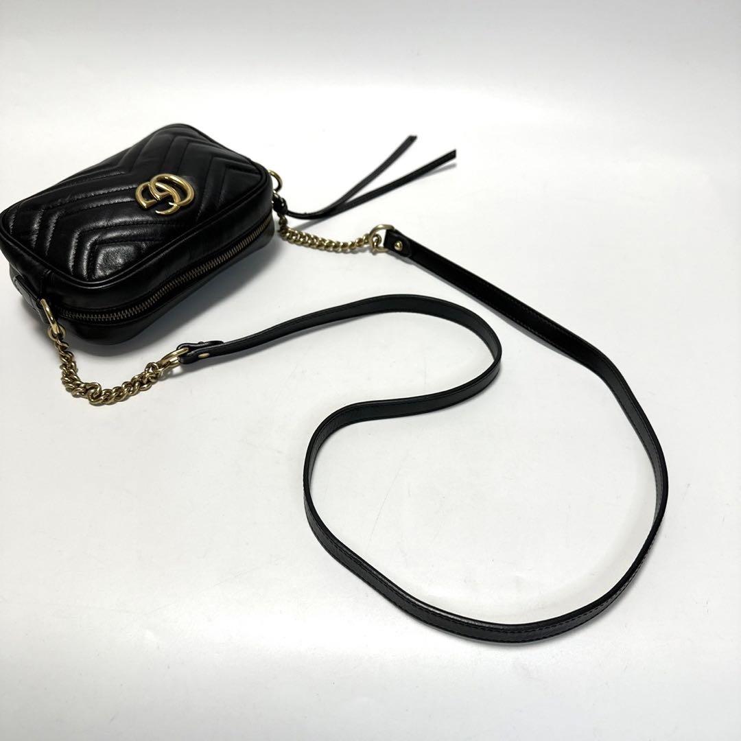 g55【極美品】グッチ　GGマーモントキルティング　ブラックチェーンショルダー. g55【極美品】グッチ GGマーモントキルティング ブラック