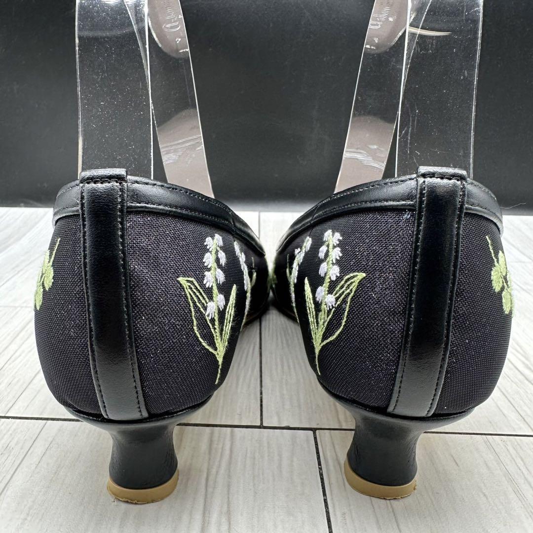 【美品】DIANA ダイアナ 23.5 パンプス フラワーレース ブラック