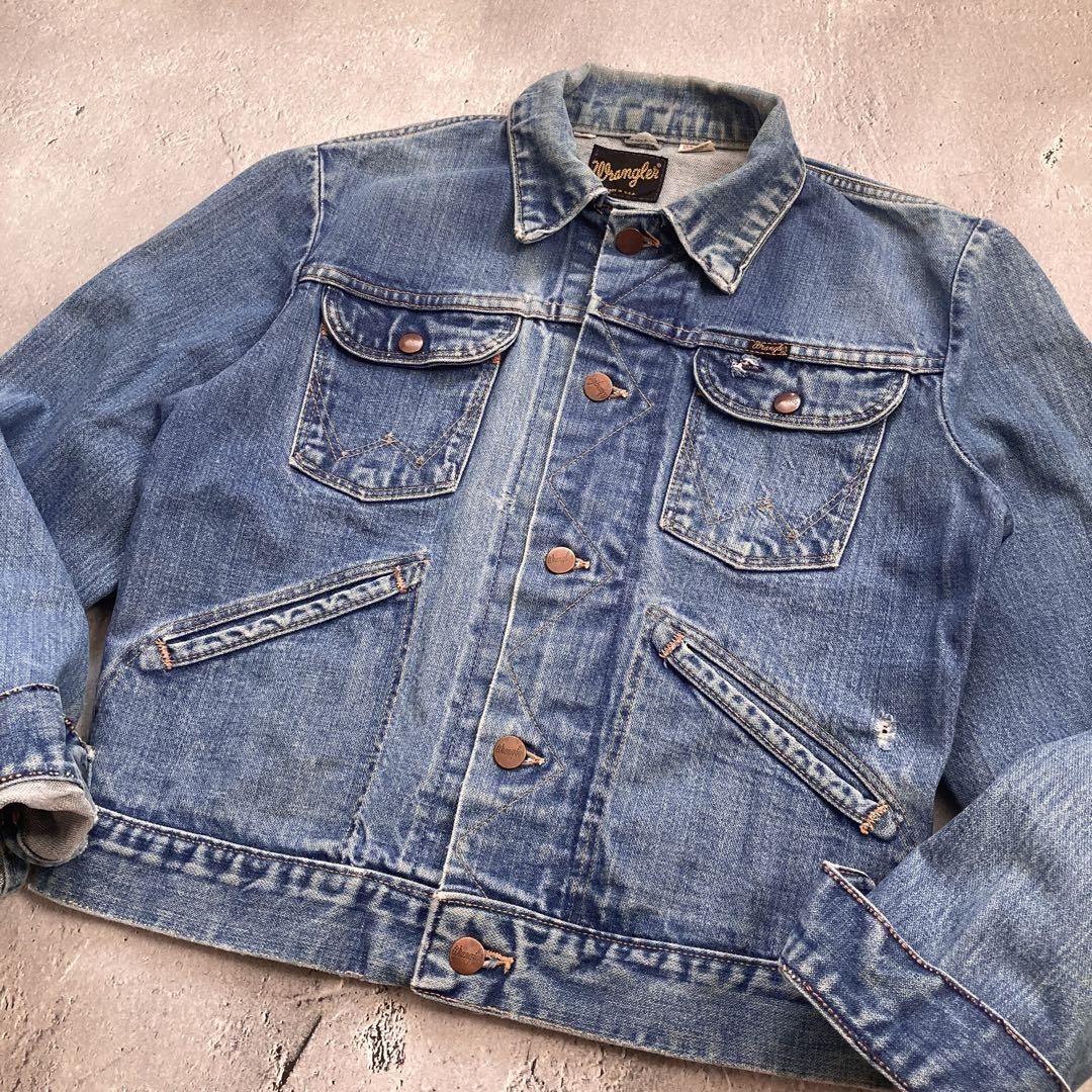 古着 70s USA製 Wrangler 黒タグ 124MJ 濃紺 デニム トラッカー