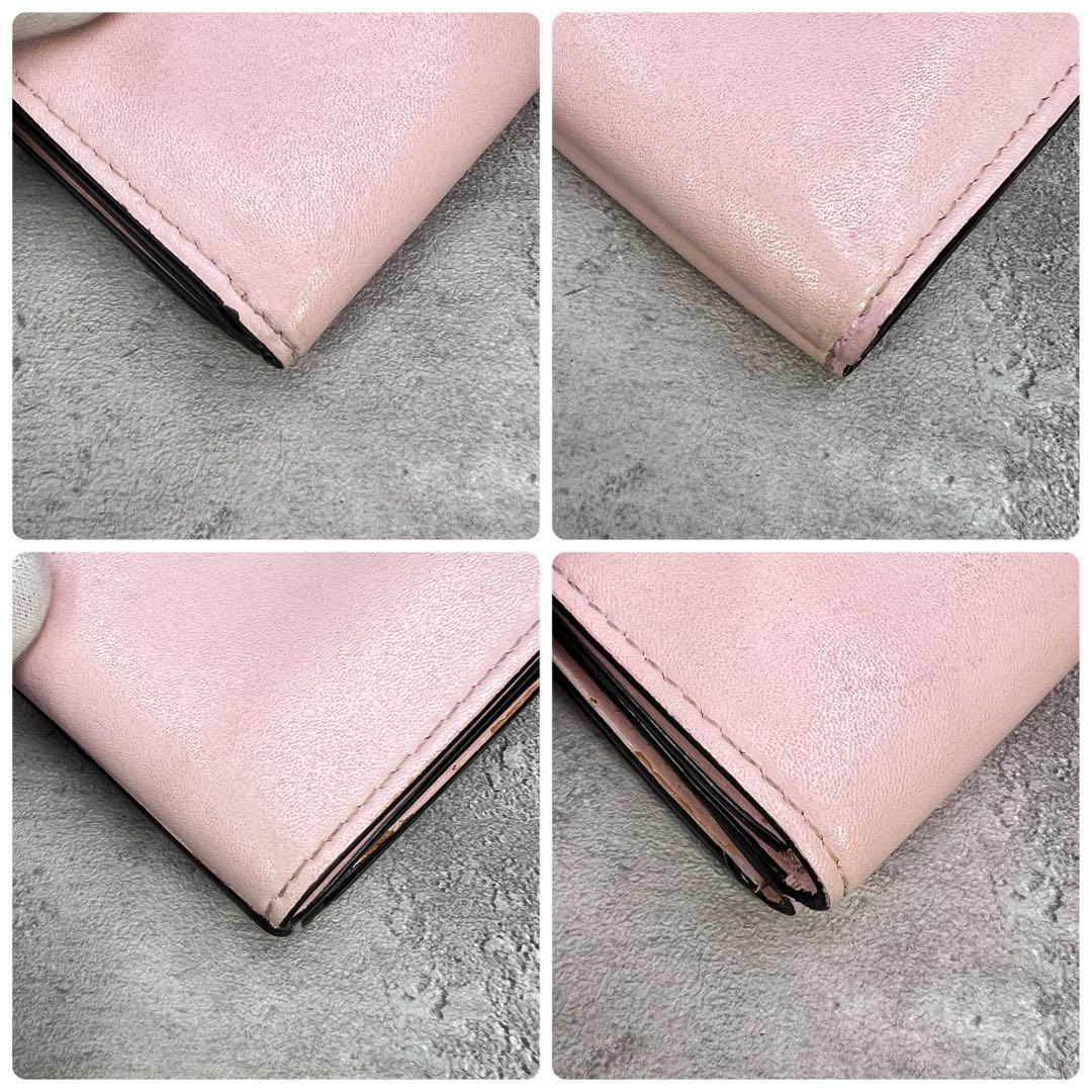 美品 FENDI モンスター バグズアイ 三つ折り財布 ピンク