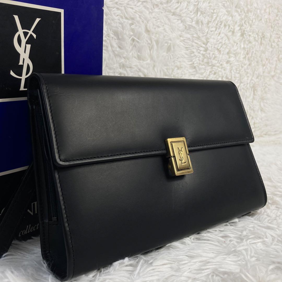 極美品✨箱付き✨ イヴサンローラン　クラッチバッグ　ブラック　レザー