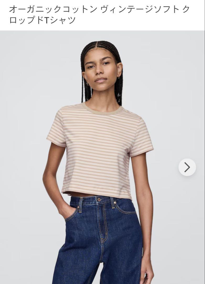 [ JEANS] ベーシックストライプコットンTシャツ gapオーガニックコットン ストライプ クロップドTシャツ - メルカリ