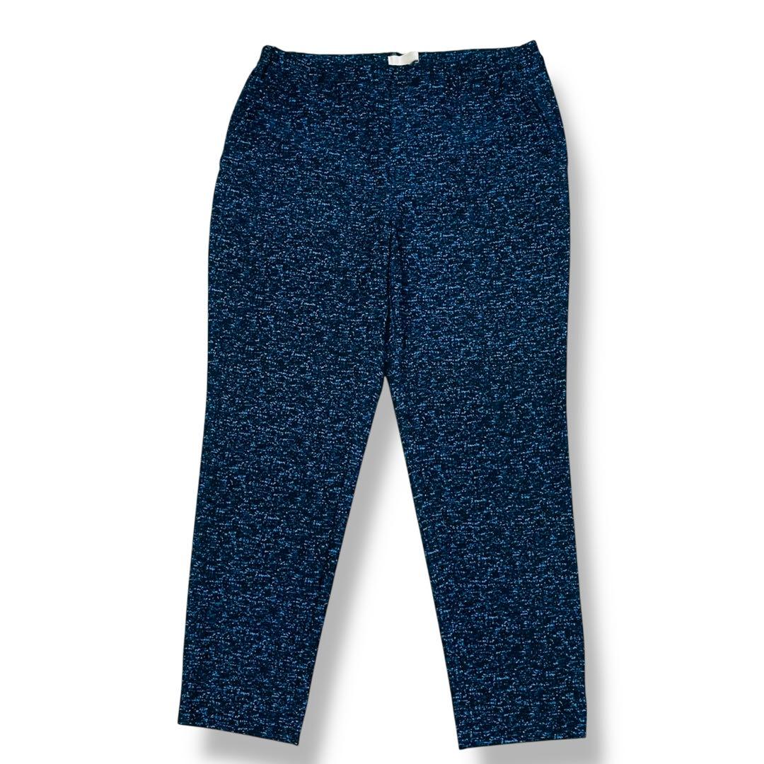 自由区 大きいサイズ 46 上品 ストレッチ パンツ ネイビー 総柄