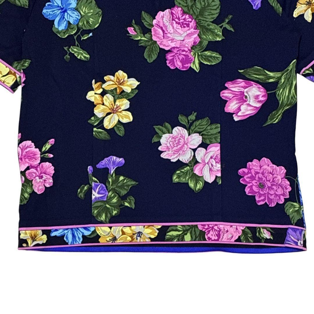美品】LEONARD カンカン素材 ボタニカル トップス 半袖