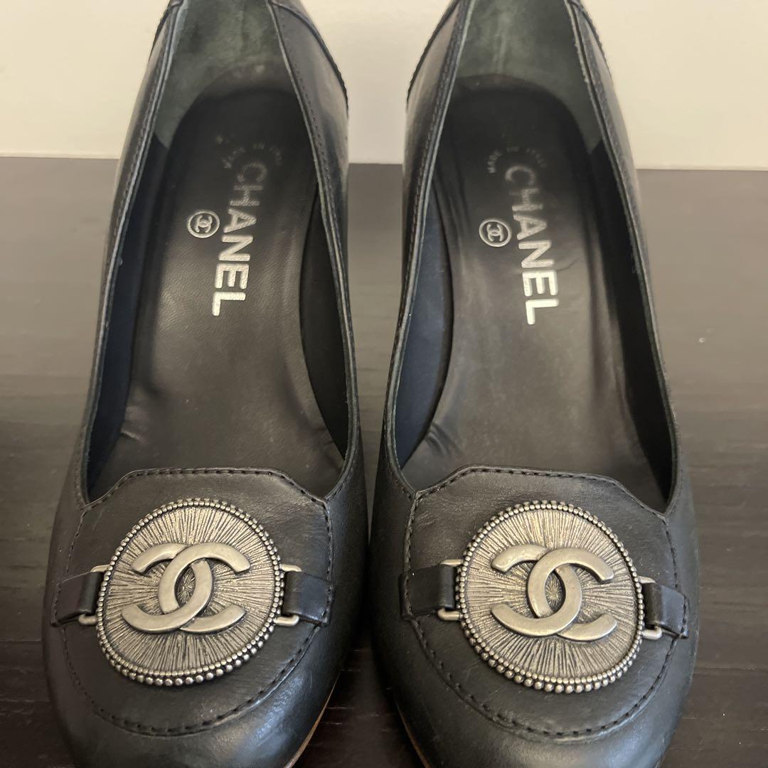 CHANEL ブラックレザーハイヒール 中古・古着通販】CHANEL (シャネル) レザーパンプス ブラック