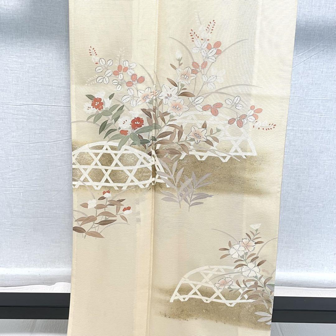 D220 夏着物 訪問着 薄黄色 花模様 金彩 絽 正絹 未使用極美品