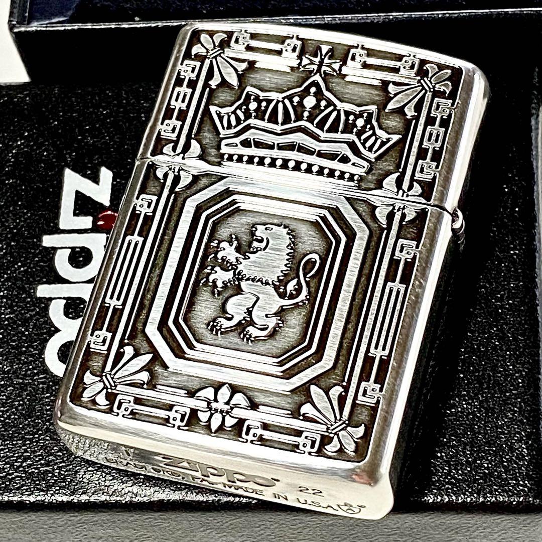 ZIPPO アーマー ライオン 王冠 両面 深彫り ジッポー オイルライター