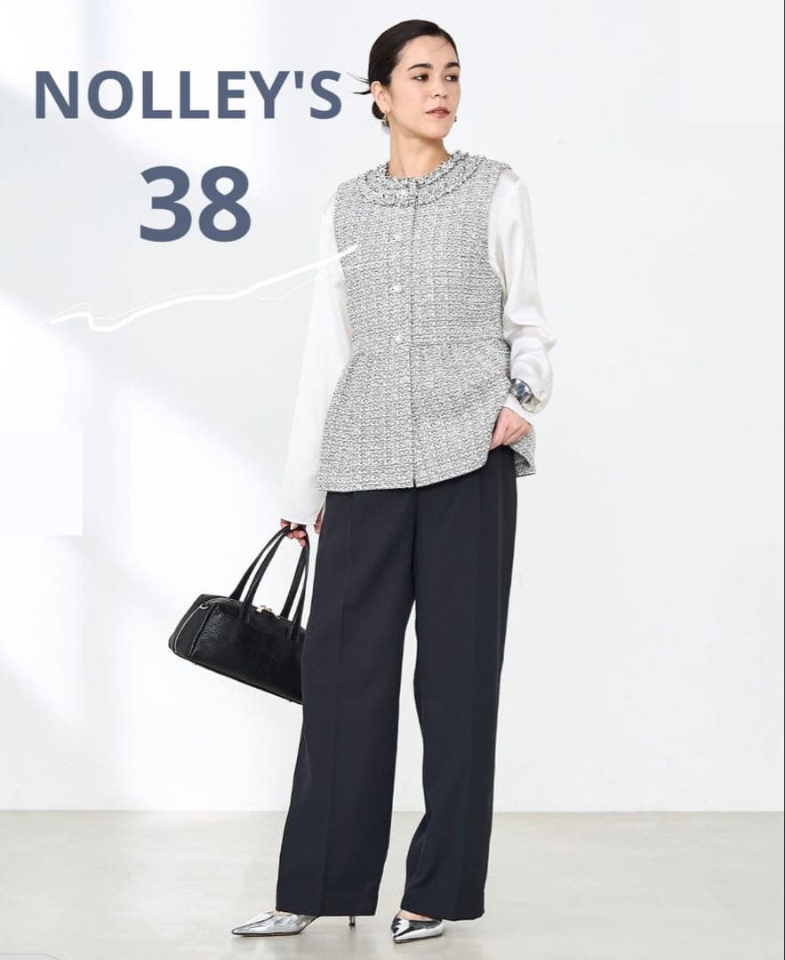 新品　NOLLEY'S ノーリーズ ワイドパンツ　セレモニー　38 ブラック