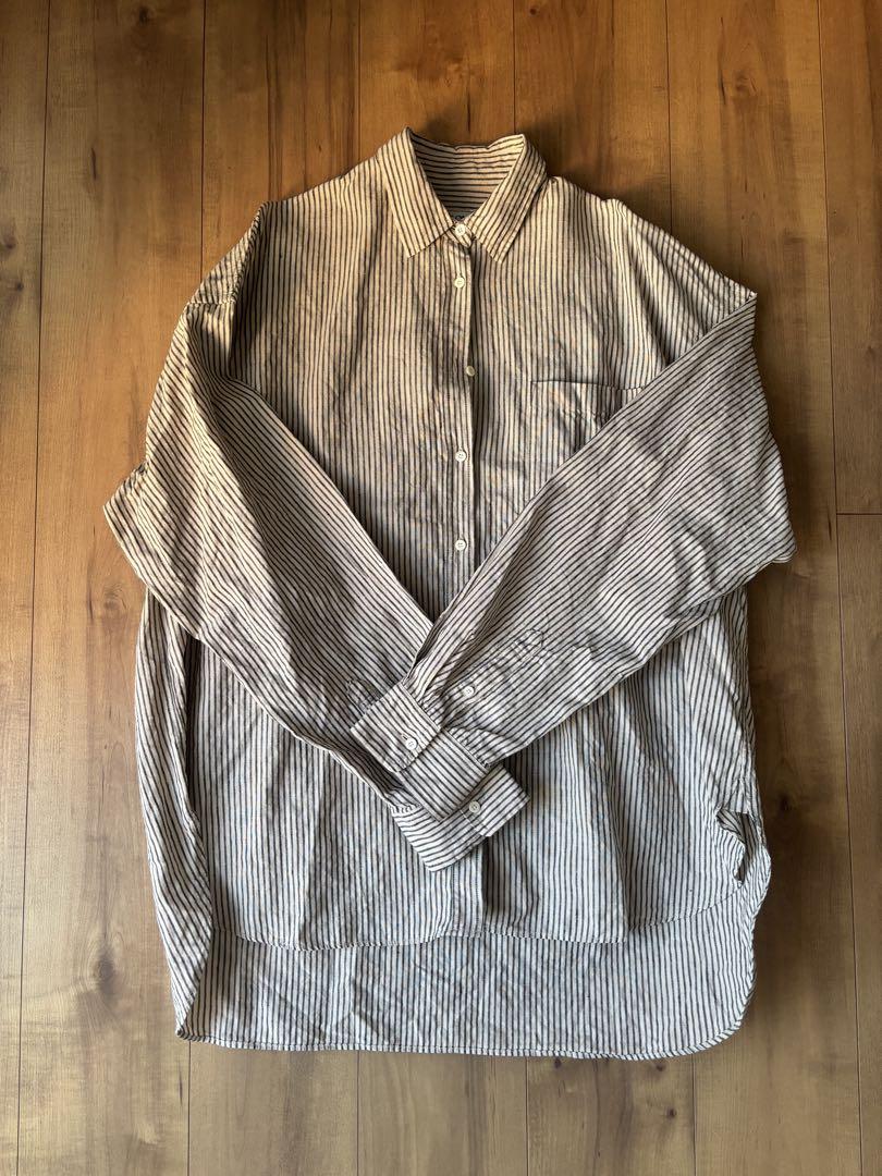 美品　バビロン　24SS リネンストライプシャツ　オーバーサイズ　ベージュ　麻