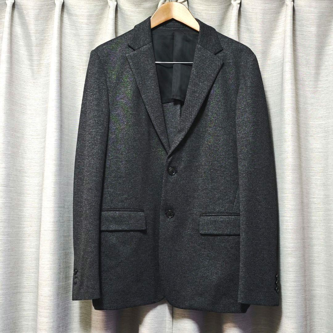 54【美品：Theory】ウール調ジャージー ジャケット「M：ブラックツイル」