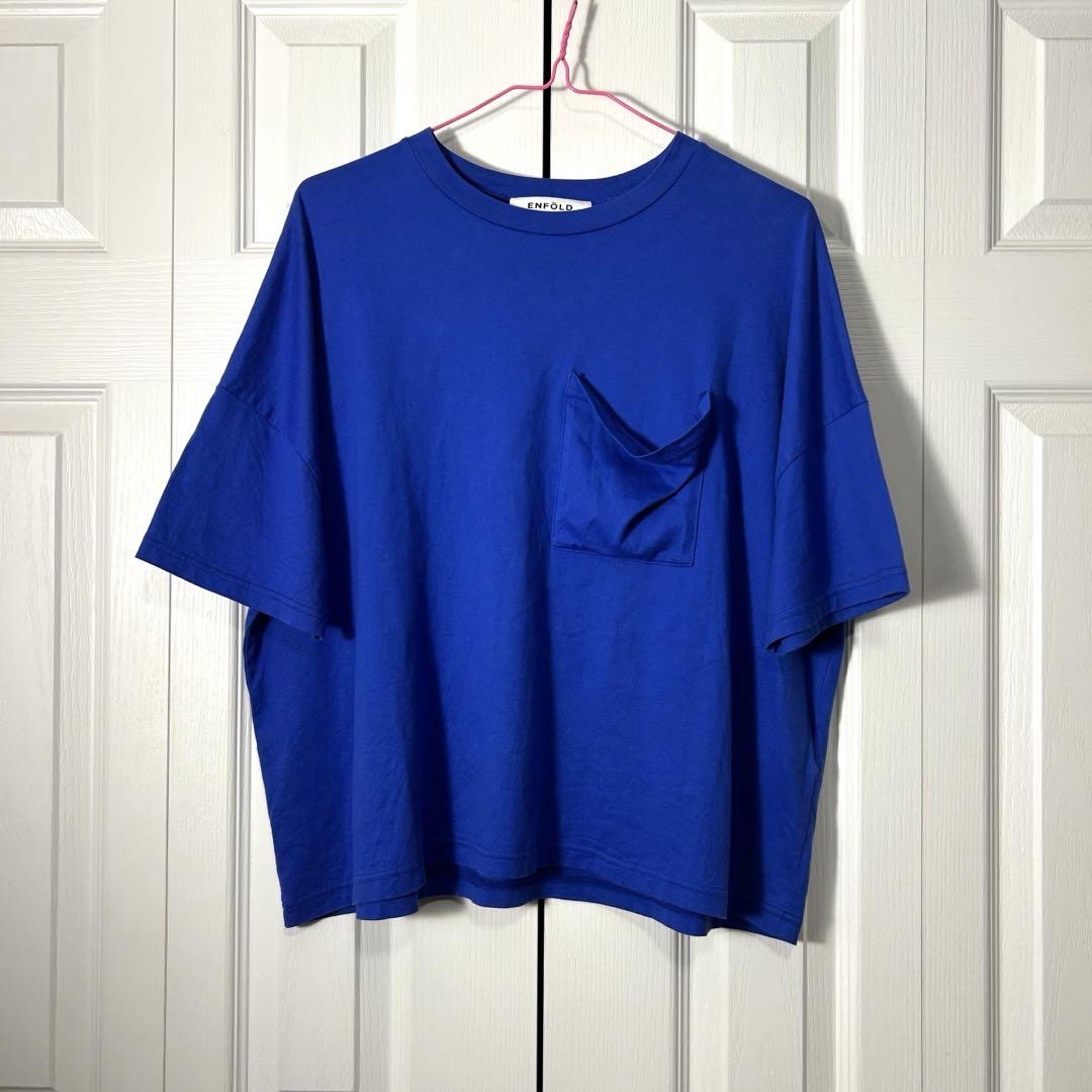 ENFOLD エンフォルド オーバーサイズ ポケットTシャツ　ロイヤルブルー