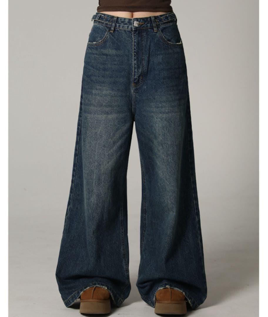 MASONPRINCEサイドベルトワイドフレアデニムパンツ