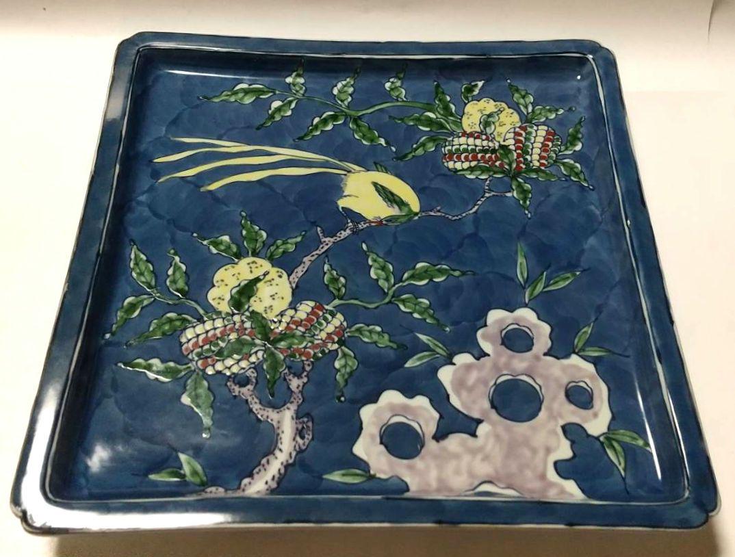 源右衛門窯 染錦 古代花鳥 23㎝ 角皿 盛皿 飾皿 未使用品