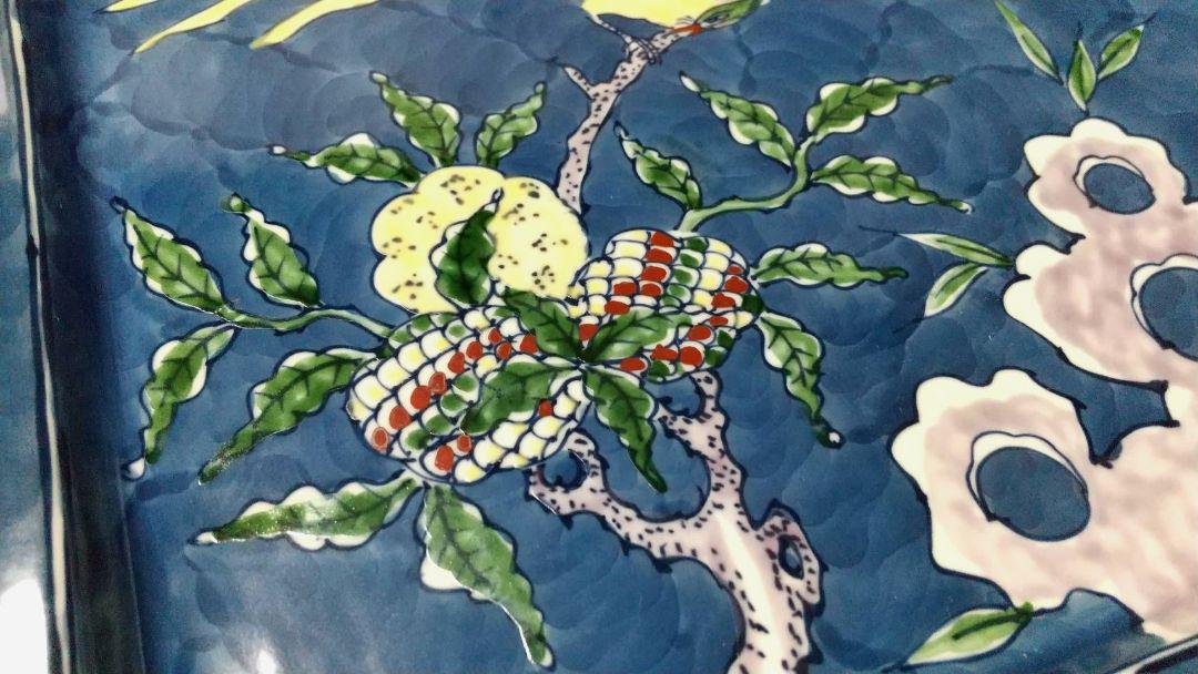 源右衛門窯 染錦 古代花鳥 23㎝ 角皿 盛皿 飾皿 未使用品