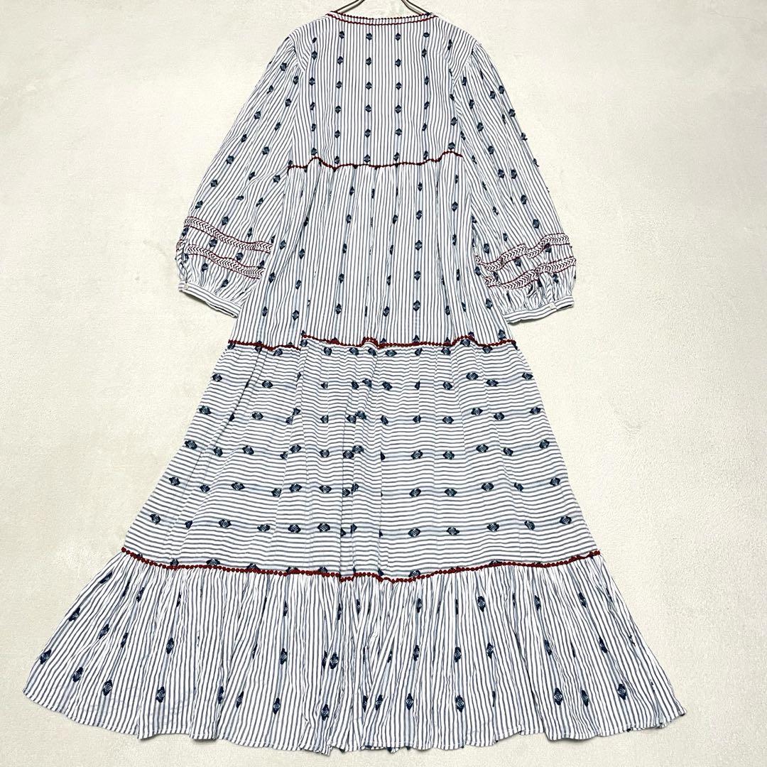 ZARA【L】ストライプボヘミアン柄ロングワンピース ラインパネル ZARA【L】ストライプボヘミアン柄ロングワンピース ラインパネル