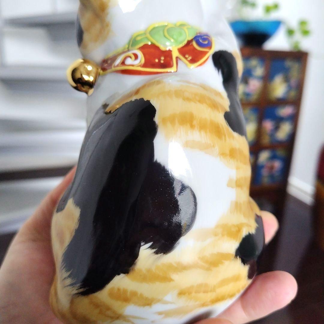 【開運】願いが叶う 九谷焼 陶幸 招き猫 三毛猫 17cm